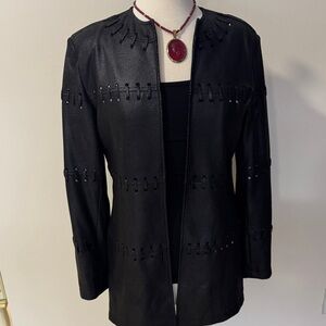 Chic Black Women's leather look Blazer with Stitch Detailing